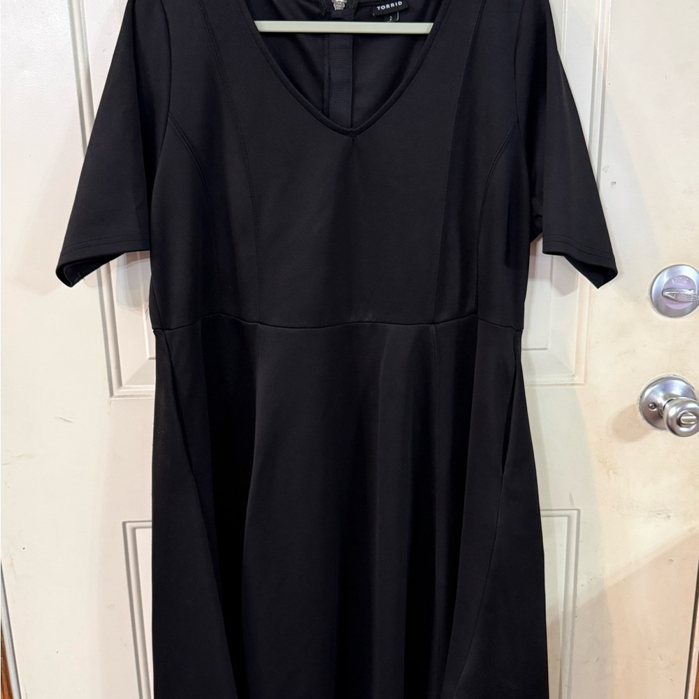 Torrid A-line V-neck Classic Black Midi Dress with pockets